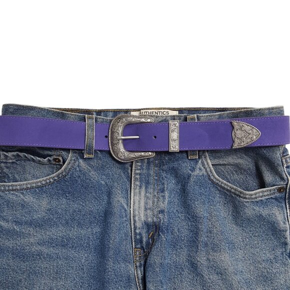 Genuine Suede Belt with Western Buckle set